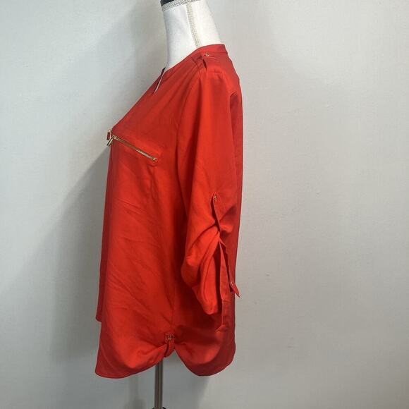Calvin Klein Blouse Tunic size Large Cherry Red Gold Zippers Lagenlook Career - Picture 8 of 9